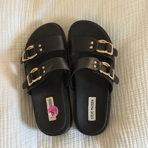 Steve Madden Black Slides with Gold Accents